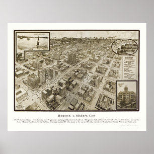 Houston, TX Panorama Karte - 1912 Poster