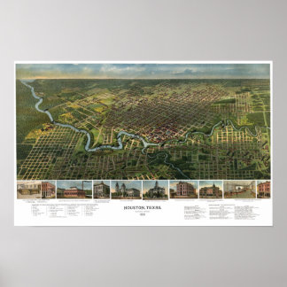 Houston TX Panorama Karte DIGITAL ENTFERNT Poster