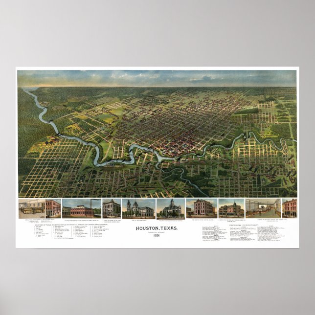 Houston TX Panorama Karte DIGITAL ENTFERNT Poster (Vorne)
