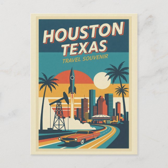 Houston TX Retro 1950er Reise  Postkarte (Vorderseite)