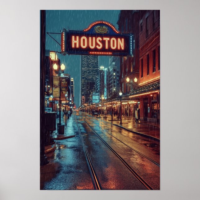 Houston USA Art Vintag Illustration Travel Poster (Vorne)