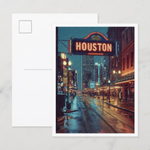 Houston USA Art Vintag Illustration Travel Postkarte