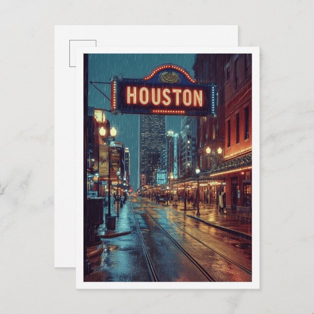Houston USA Art Vintag Illustration Travel Postkarte (Vorne/Hinten)