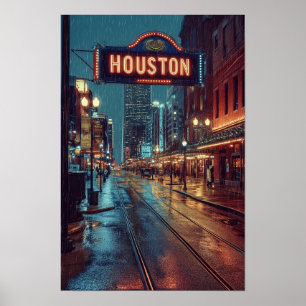 Houston USA Kunst Vintage-Illustration Reise Poster