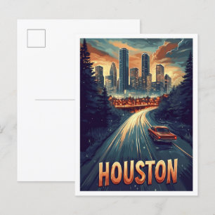 Houston USA Vintag Illustration Travel Postkarte