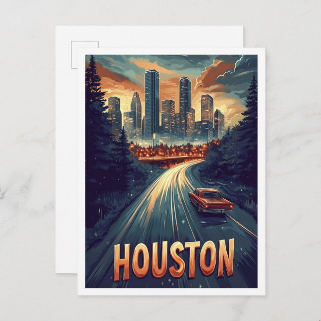 Houston USA Vintag Illustration Travel Postkarte (Vorne/Hinten)