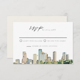 HOUSTON Watercolor Skyline Wedding RSVP Einladung