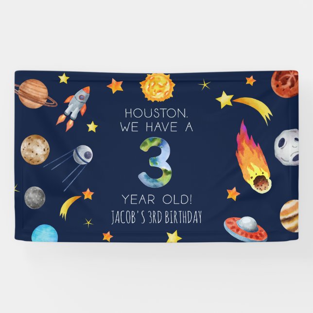 Houston We Have A 3 Year Old 3rd Birthday Party Banner (Horizontal)