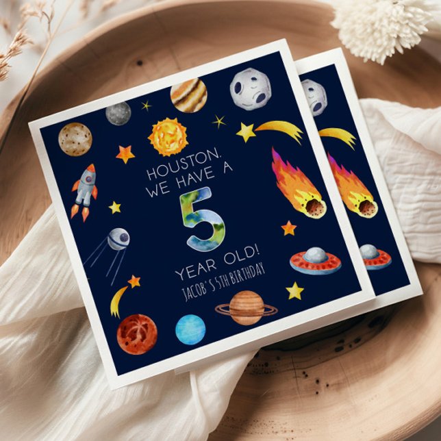 Houston We Have A 5 Year Old 5th Birthday Party Serviette (Von Creator hochgeladen)