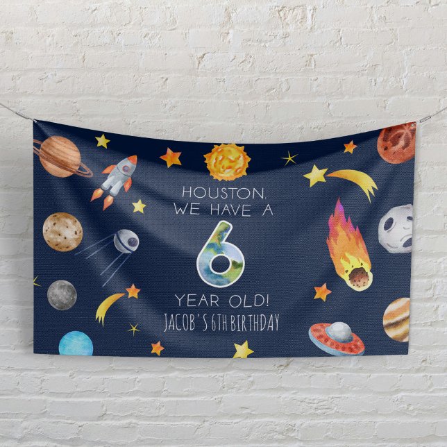 Houston We Have A 6 Year Old 6th Birthday Party Banner (Von Creator hochgeladen)