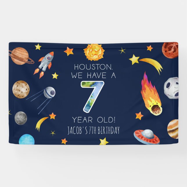 Houston We Have A 7 Year Old 7th Birthday Party Banner (Horizontal)