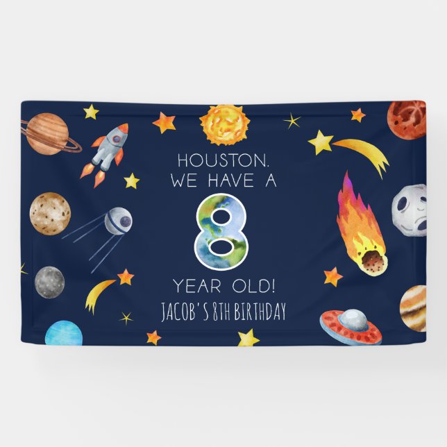 Houston We Have A 8 Year Old 8th Birthday Party Banner (Horizontal)