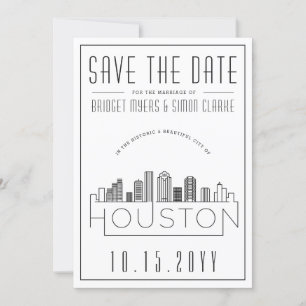 Houston Wedding   Stilisierte Skyline Save the Dat Einladung