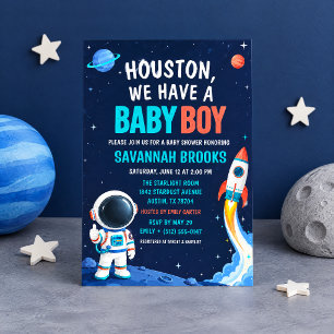 Houston wir haben ein Baby Boy Weltraum-Baby-Party Einladung