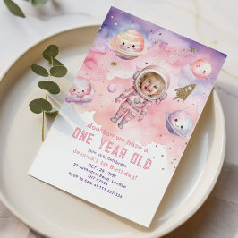 Houston, wir haben ein einjähriges pinkfarbenes Fo Einladung