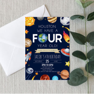 Houston, wir haben ein vierjähriges 4. Geburtstags Einladung