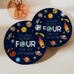 Houston, wir haben ein vierjähriges 4. Geburtstags Pappteller