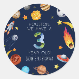 Houston wir haben eine 3 Jahre alte 3. Geburtstags Runder Aufkleber