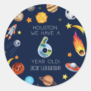 Houston wir haben eine 6-jährige 6. Geburtstagsfei Runder Aufkleber