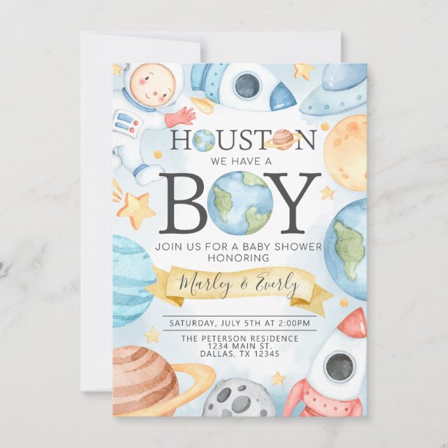 Houston, wir haben eine Boy Space Baby Dusche Einl Einladung (Vorderseite)