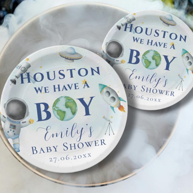 Houston Wir haben einen Baby-Dusche Raumfahrer Pappteller (Von Creator hochgeladen)
