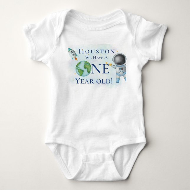 Houston, wir haben einen einjährigen Jungen! Baby  Strampler (Vorderseite)
