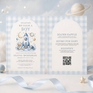 Houston wir haben einen Jungen QR Code Baby Shower Einladung