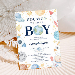 Houston wir haben einen Jungen Weltraum-Baby-Party Einladung