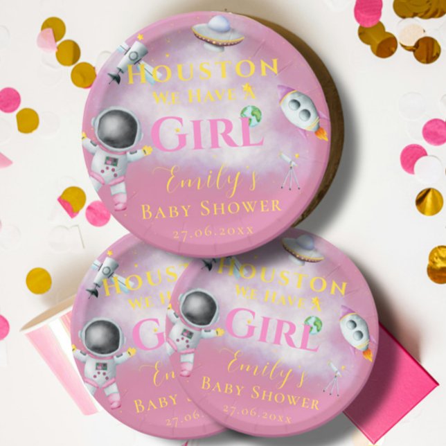 Houston, wir haben einen kleinen Babyduschraum Ast Pappteller (Von Creator hochgeladen)