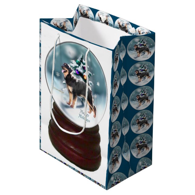 Hovawart Christmas Mittlere Geschenktüte (Vorderseite Schrägansicht)