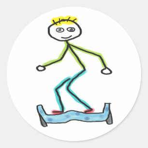 Hoverboard-Strichmännchen Runder Aufkleber