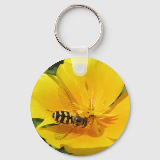 Hoverfly und Blume Schlüsselanhänger (Vorderseite)