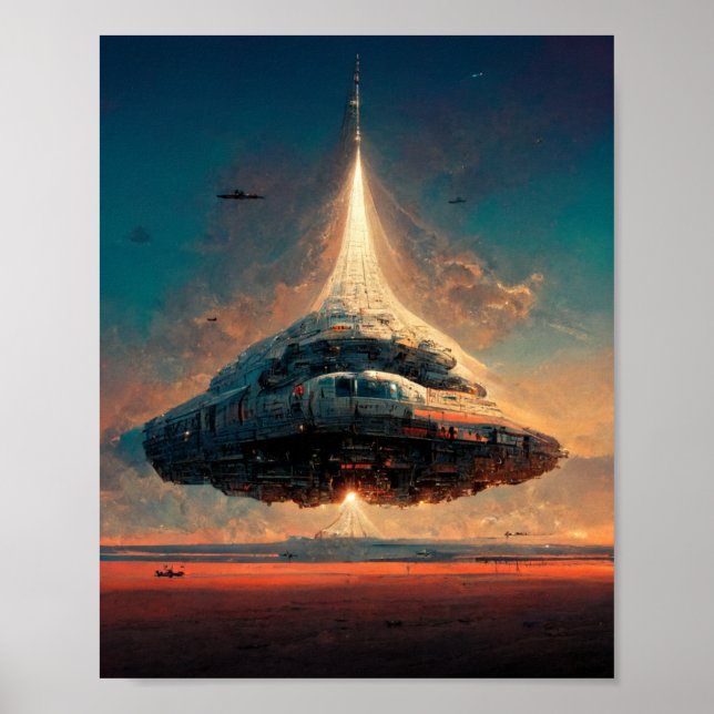 Hovering Spaceship Sci-Fi Art Poster (Vorne)