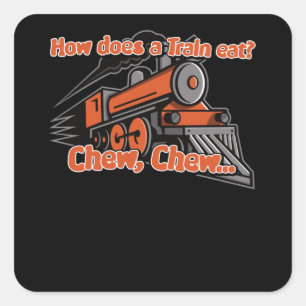 How Eats A Train Joke Saying Funny Steam Quadratischer Aufkleber