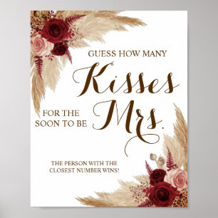 How Many Kisses for Mrs Pampas Shower Game Sign Poster