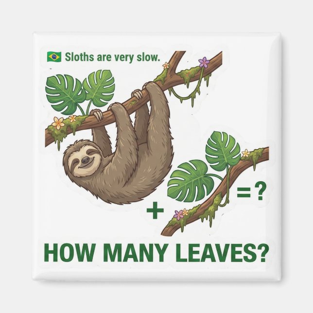 How Many Leaves? Sloth Brazil Math Game Magnet (Vorne)