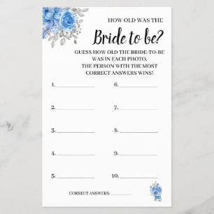 How old was the Blue Flowers Shower Game Card Flyer