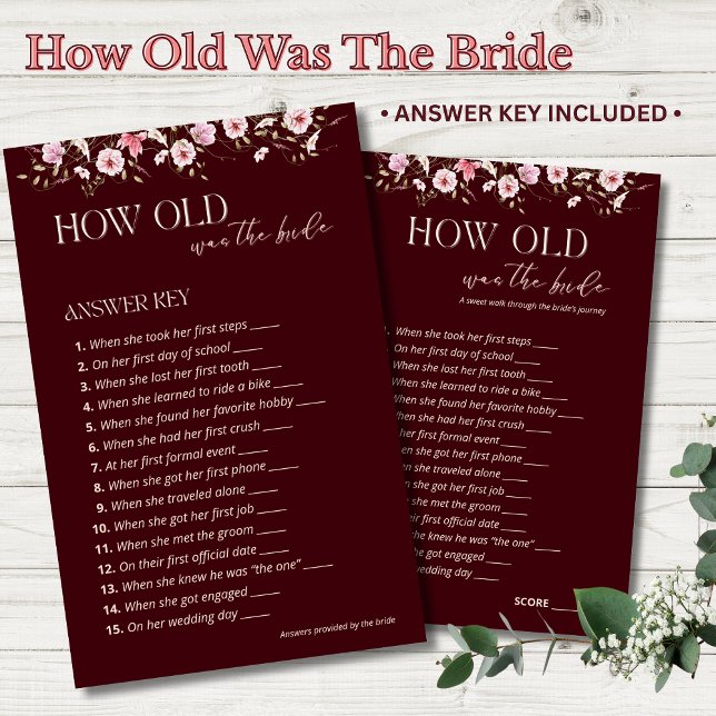 How Old Was the Bride Answer Key | Burgundy Floral (Von Creator hochgeladen)