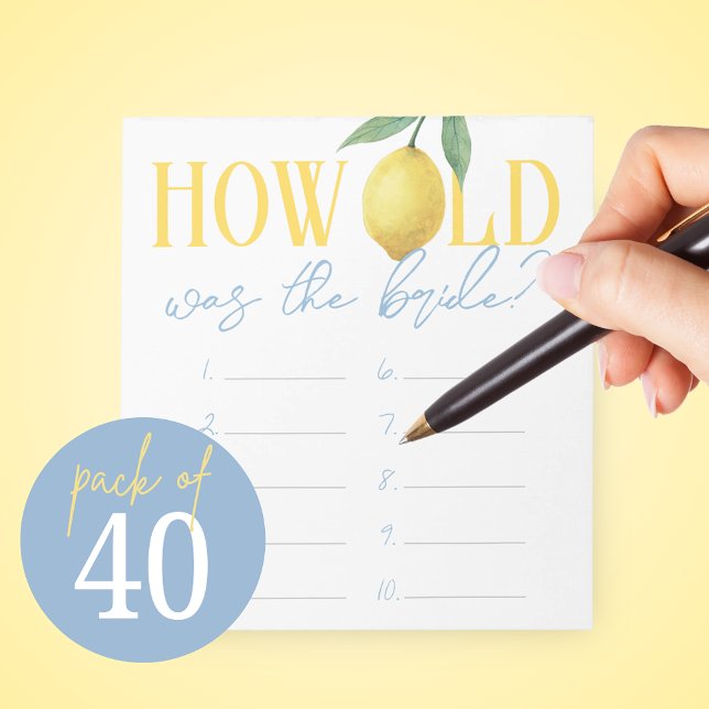 How Old Was The Bride Game Answer Sheet Notizblock (How Old Was the Bride Pack of 40 Watercolor Lemon Game Answer Sheets)