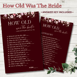 How Old Was the Bride Game | Burgundy Floral Game 
