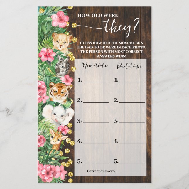 How old were They Pink Safari Shower Game Card Flyer (Vorne)