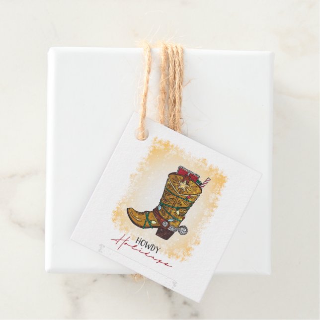 Howday Weihnachten Lights Cowboy Boot Geschenkanhänger (Beispiel)