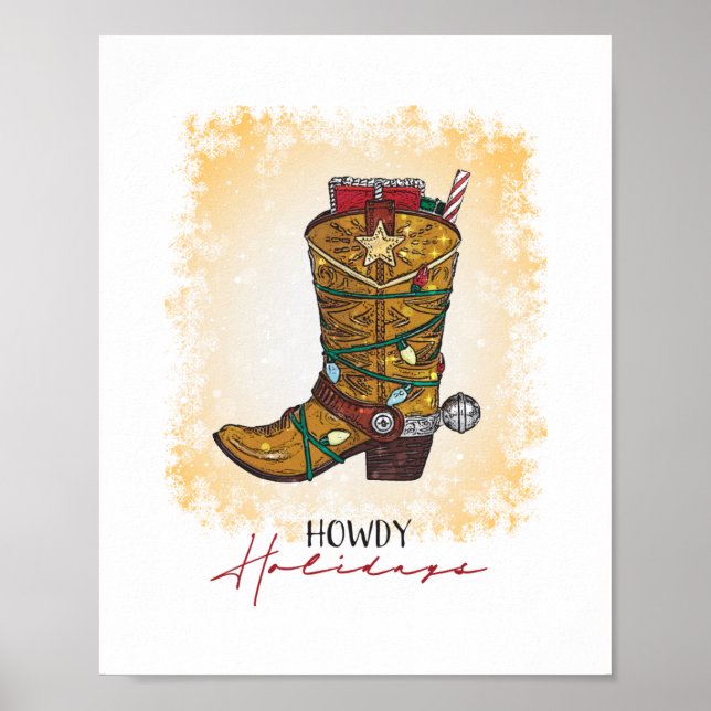 Howday Weihnachten Lights Cowboy Boot Poster (Vorne)