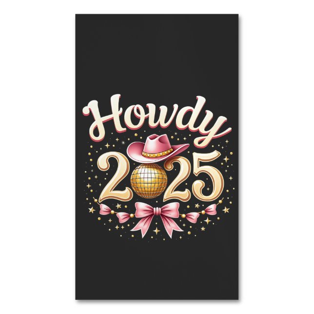 Howdy 2025 New Year Eve Cowboy Western Magnetische Visitenkarte (Vorderseite Vertikal)