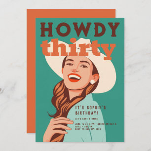 Howdy 30 Western Retro Orange Aquamarin 30. Geburt Einladung