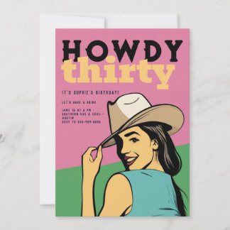 Howdy 30 Western Retro Rosa Grün 30. Geburtstag Einladung