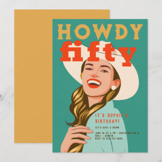 Howdy 50 Western Retro Chic Green 50. Geburtstag Einladung