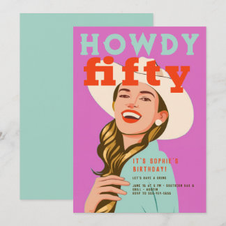 Howdy 50 Western Retro Chic Pink 50. Geburtstag Einladung