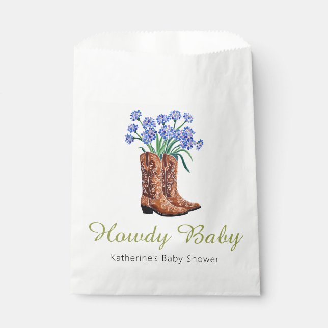 Howdy Baby Bluebonnets Cowboy Baby Dusche Geschenktütchen (Vorderseite)