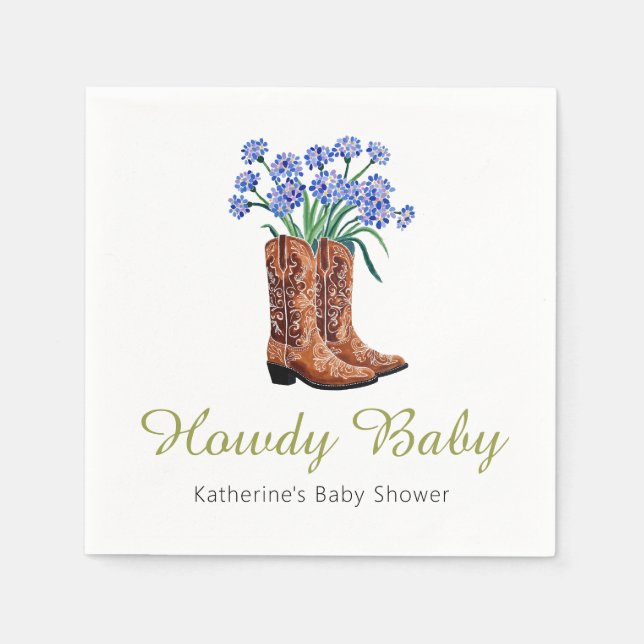 Howdy Baby Bluebonnets Cowboy Baby Dusche Serviette (Vorderseite)
